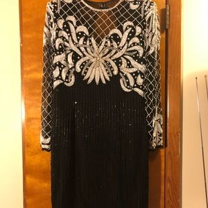 Black and white sequence evening dress